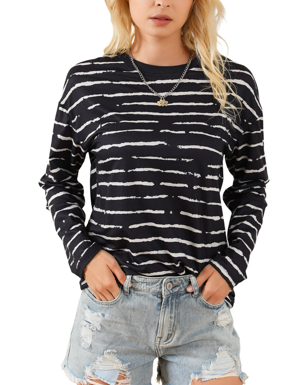 Stripe Long Sleeve Crewneck Top