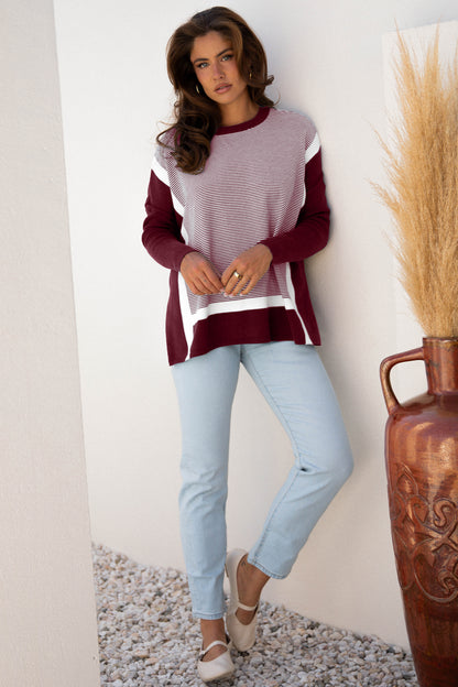 Stripe Colorblock Patchwork Dolman Sleeve Sweater