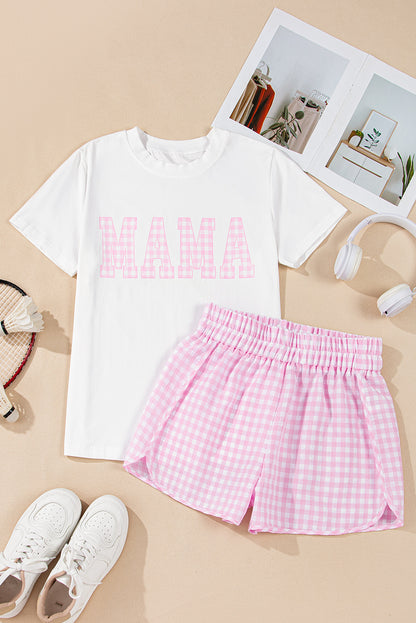 MAMA Tee and Plaid Shorts Set