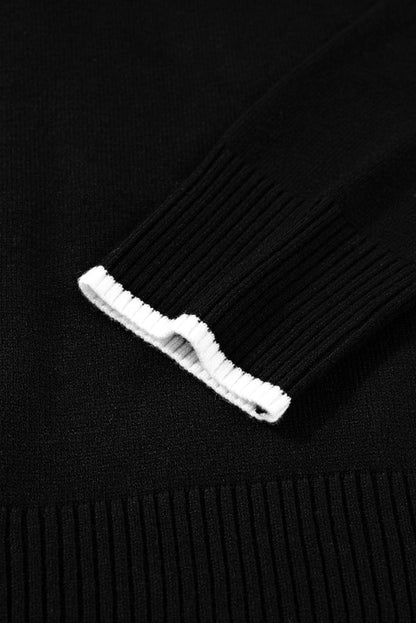 Bow Tie Contrast Trim Cropped Sweater
