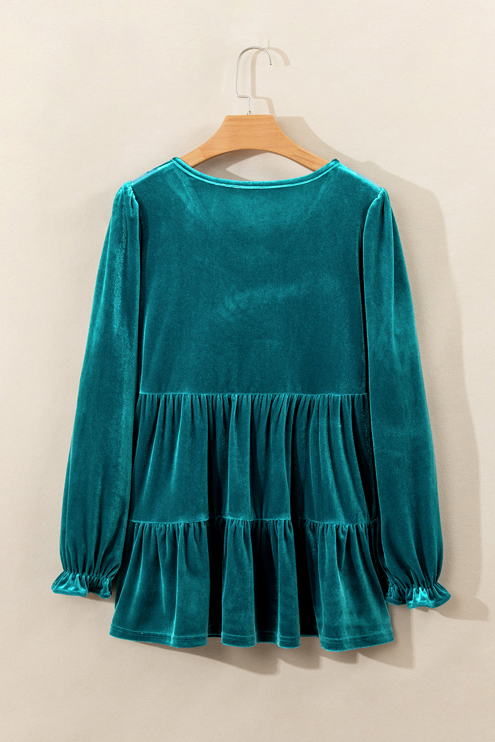 Velvet V-Neck Puff Sleeve Blouse