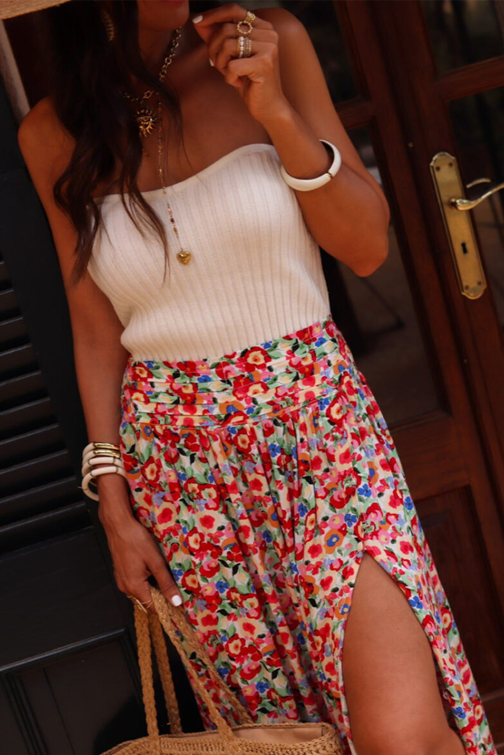 Floral Side Slit Maxi Skirt