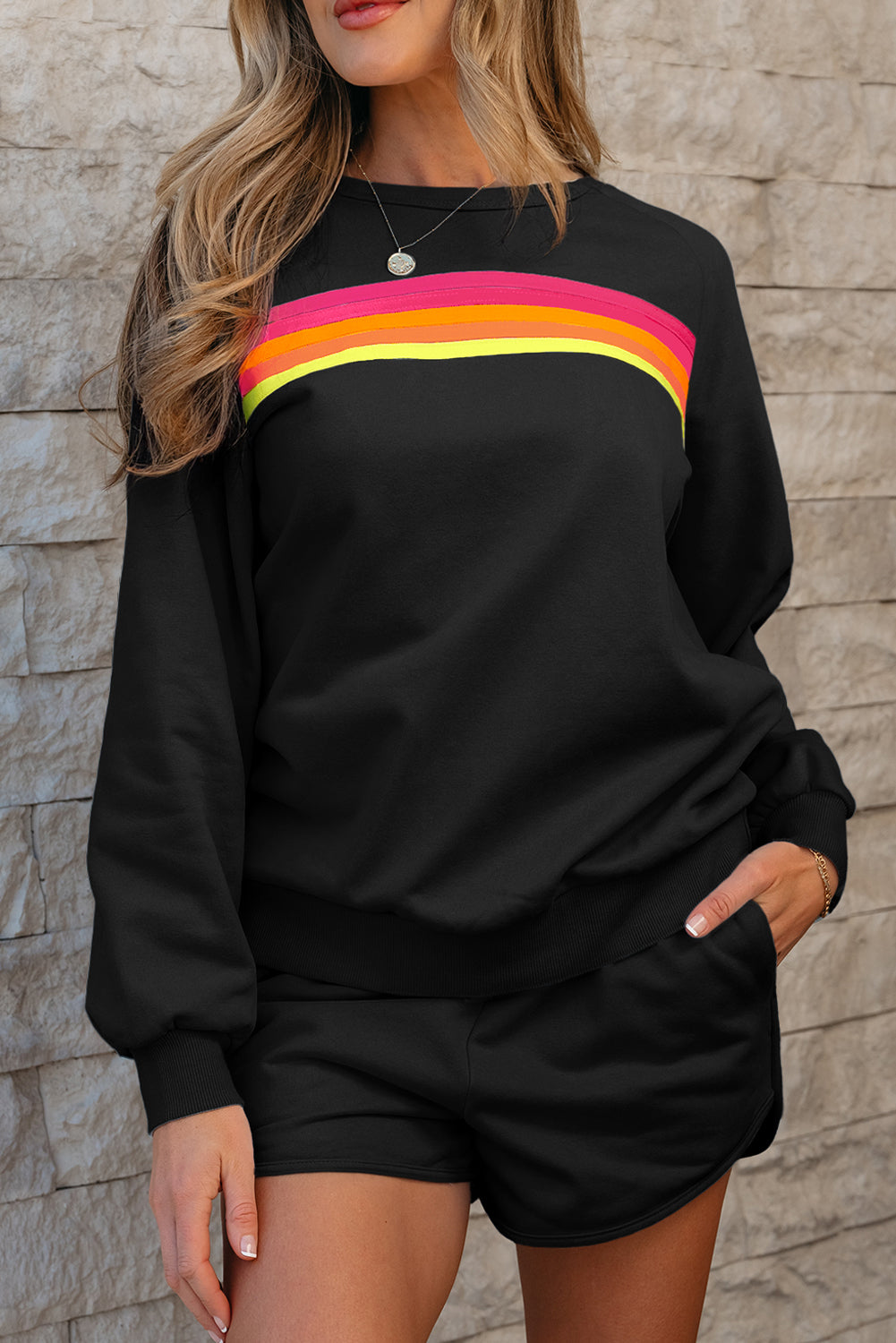 Colorblock Stripe Pullover and Shorts Set