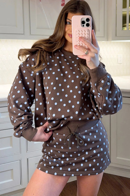 Polka Dot Long Sleeve Pullover & Bow Skort Set