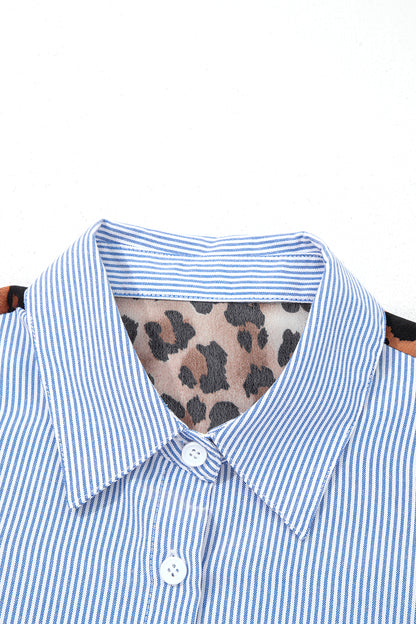 Varsity Stripe Leopard Patchwork Button Down Shirt