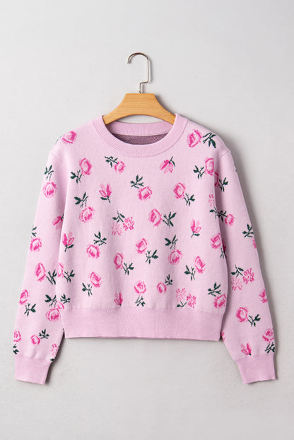 Floral Drop Shoulder Cropped Sweater