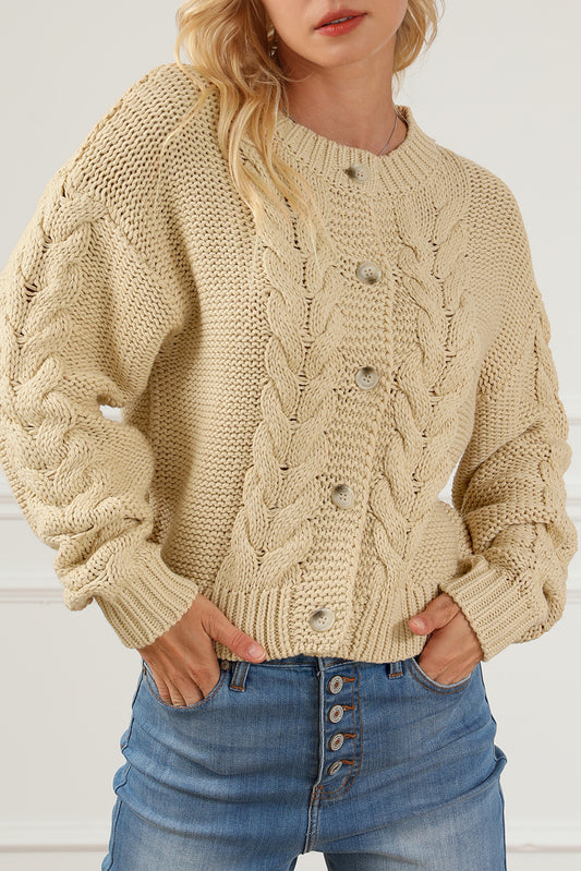 Cable Ribbed Trim Buttoned Cardigan