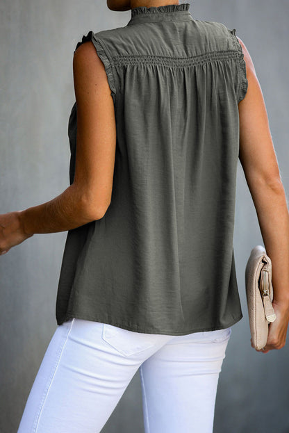 Smocked Half Buttoned Tank Top