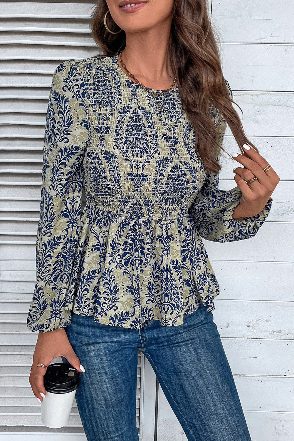 Boho Balloon Sleeve Peplum Blouse