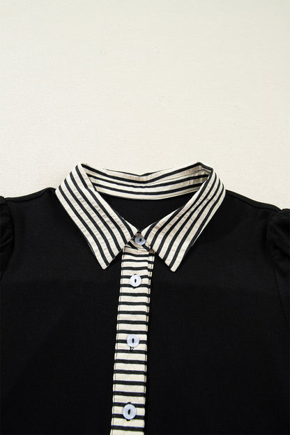 Stripe Polo Collar Tied Short Sleeve Mini Dress