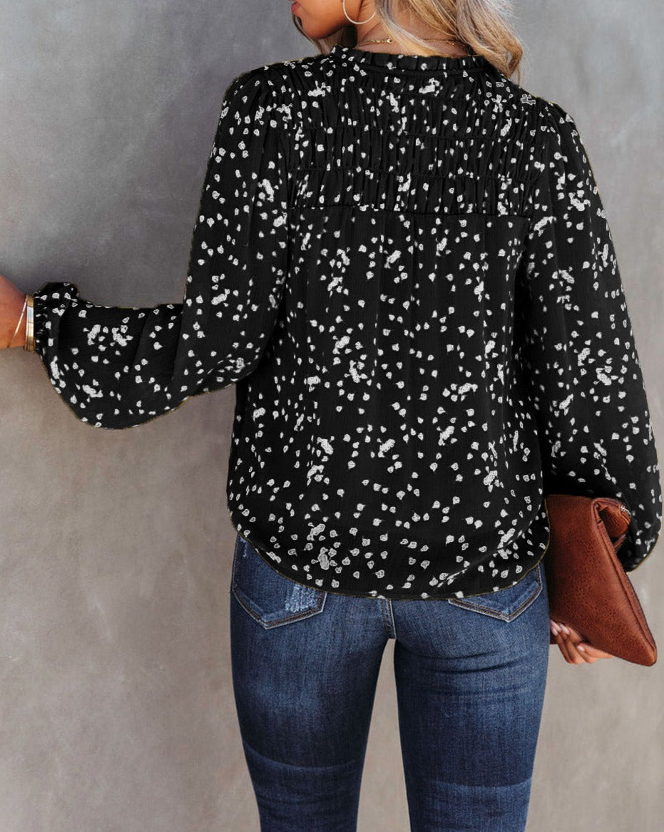 Dotted Split V-Neck Blouse