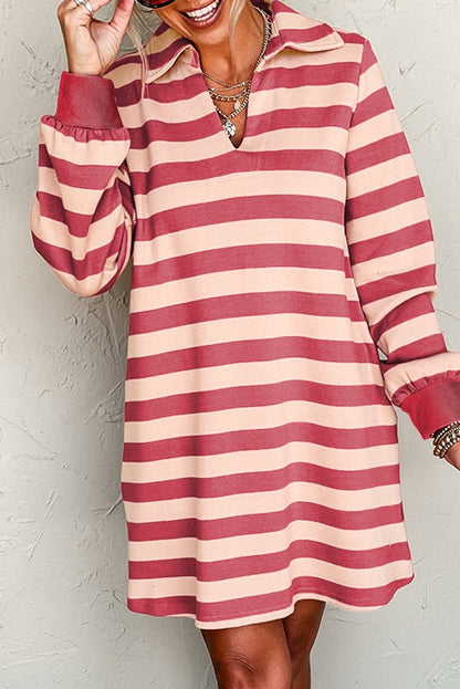 Stripe V-Neck Long Sleeve Dress