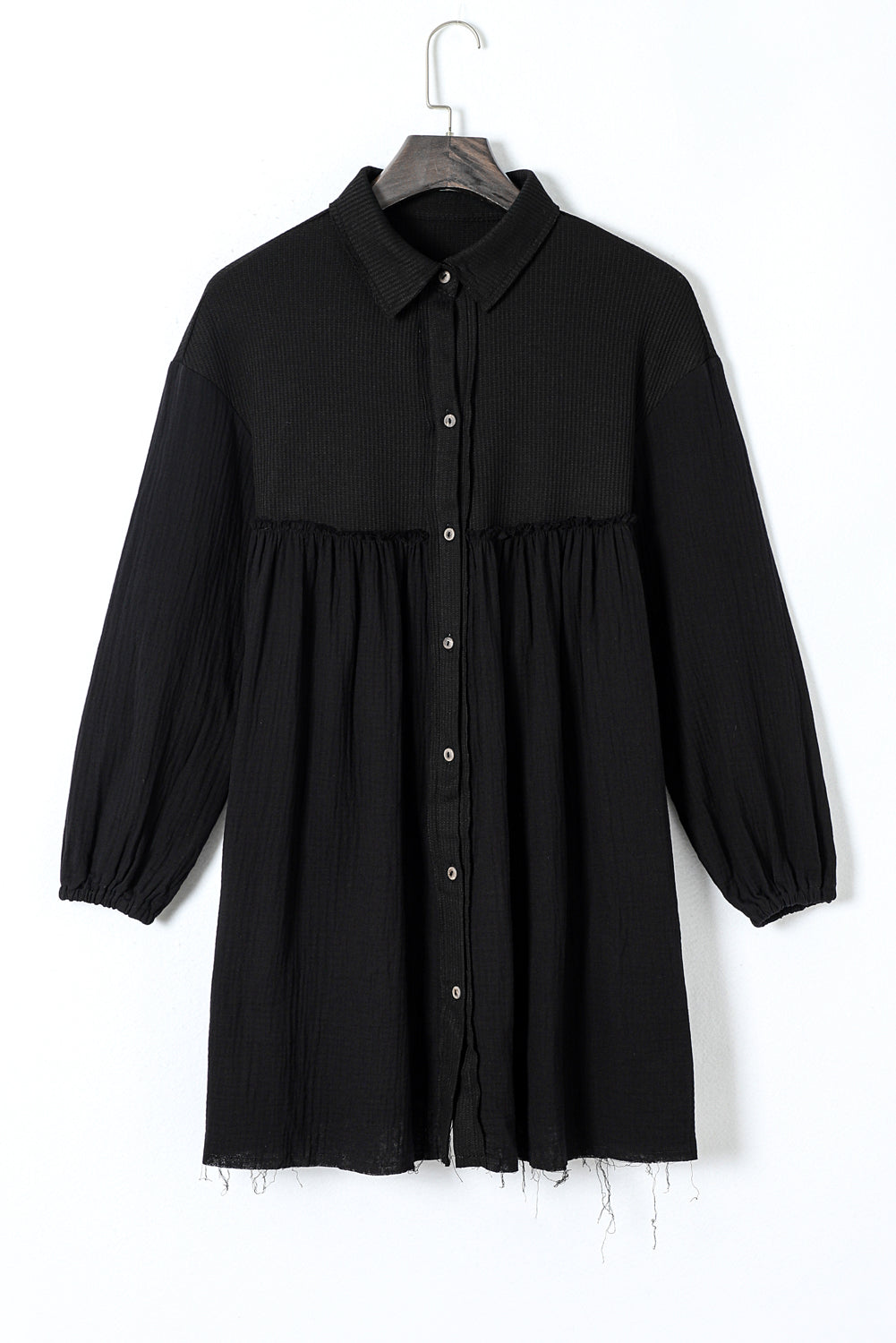 Gauze Puff Sleeve Shirt Dress