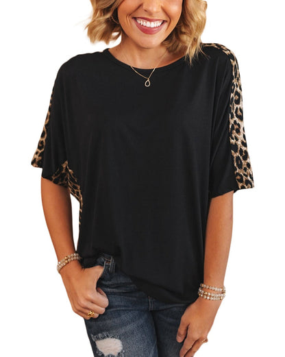 Leopard Colorblock Round Neck T-Shirt