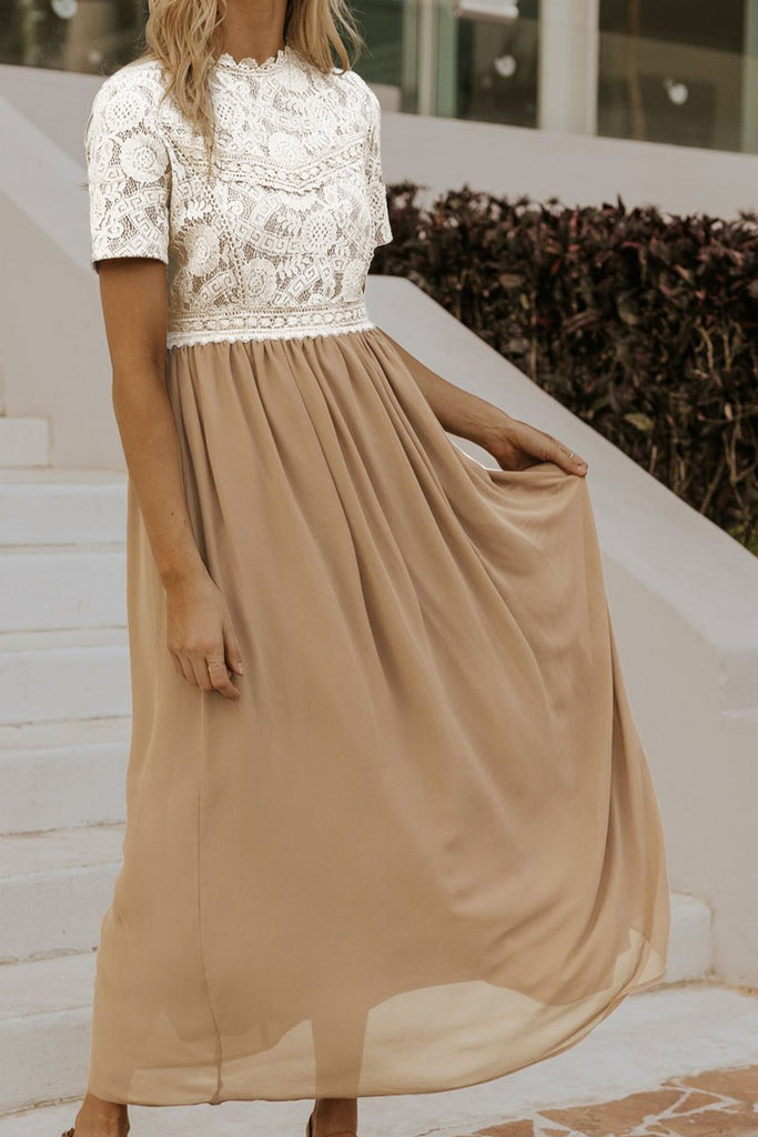Lace Chiffon Short Sleeve Maxi Dress