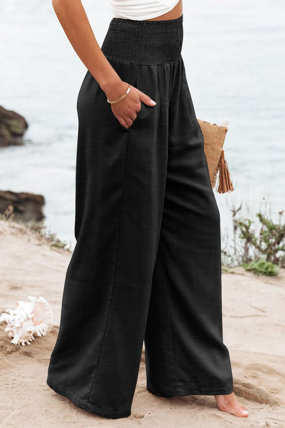 Shirred Wide Leg Pants Plus Size