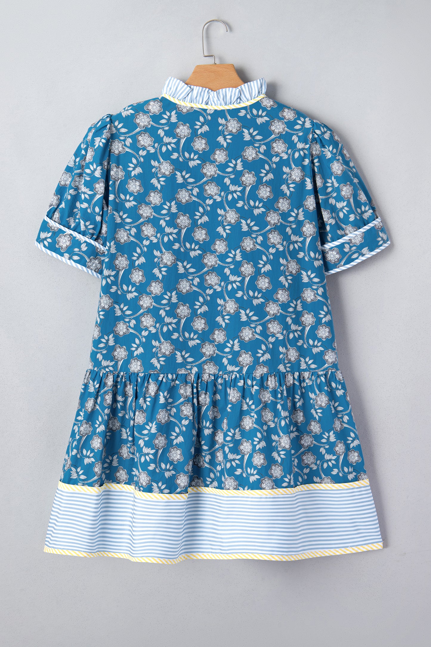 Plus Size Floral Stripe Patchwork Ruffle Dress