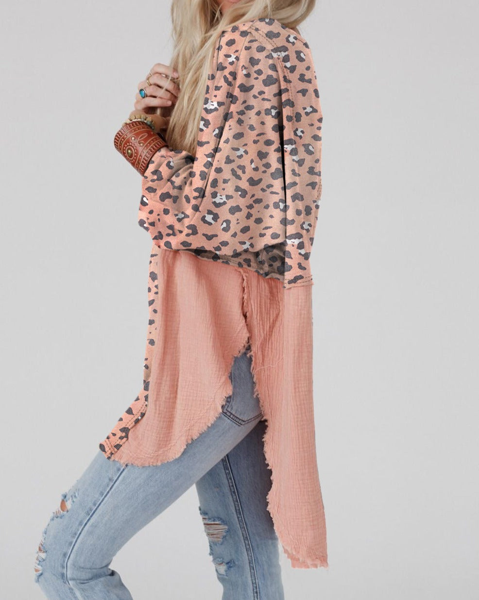 Leopard Colorblock Oversized Blouse