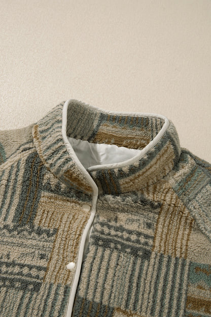 Western Fleece Half Buttoned Collar Pocketed Sweatshirt