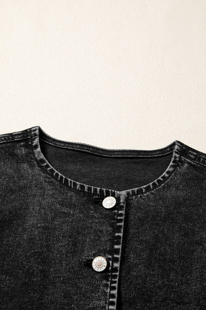 Solid Denim Buttoned Front Slit Vest
