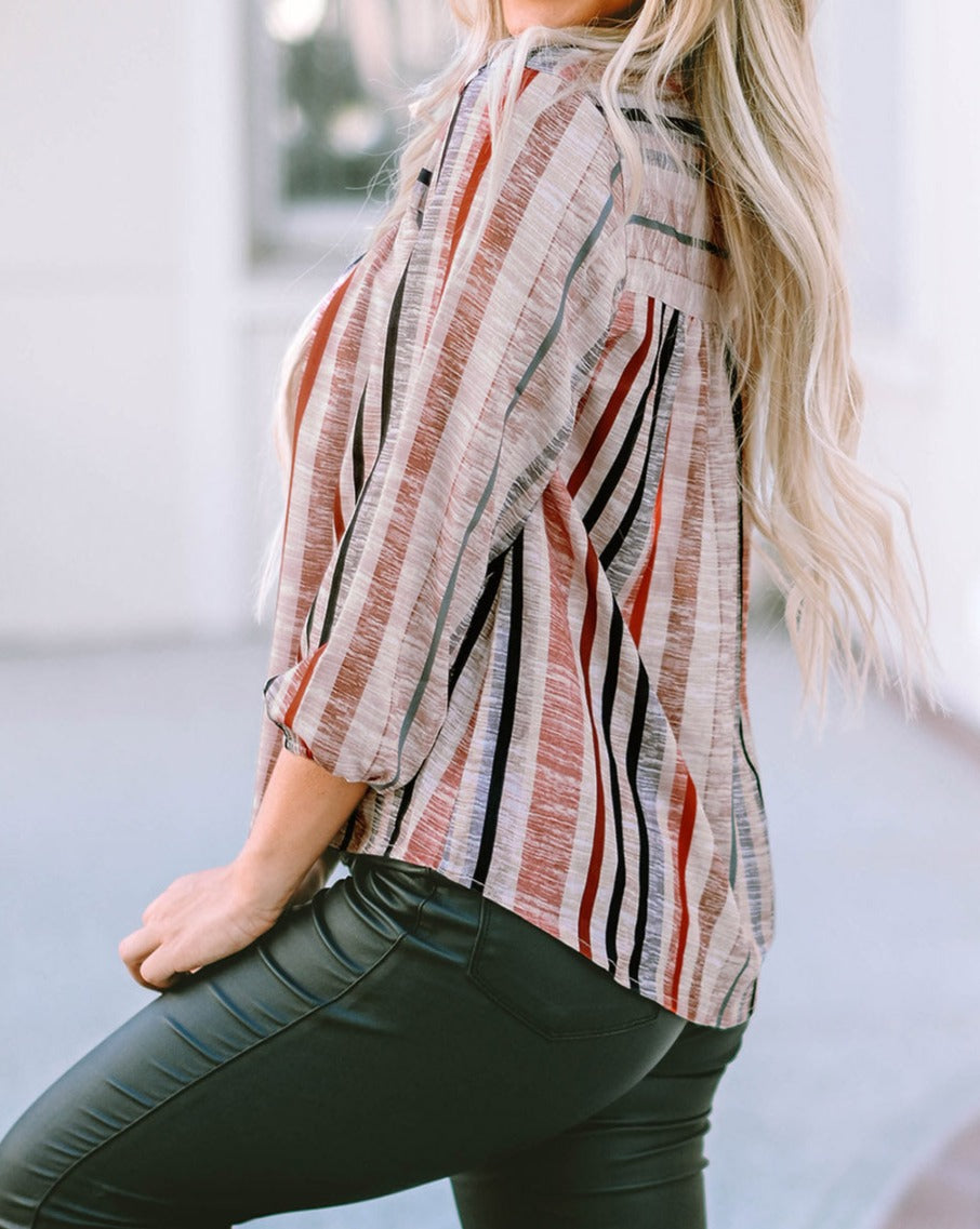 Stripe 3/4 Sleeve Blouse