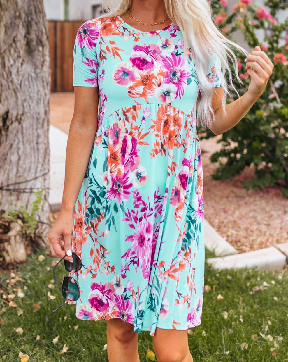 Floral High Waist T-Shirt Dress