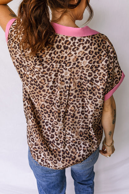 Leopard Contrast Trim Short Sleeve Shirt