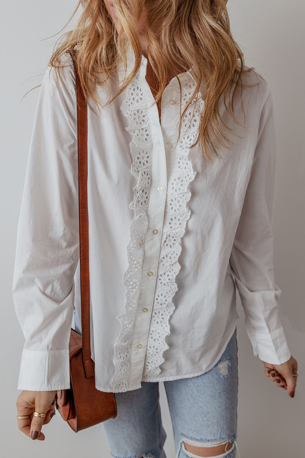 Lace Crochet Trim Buttoned Shirt