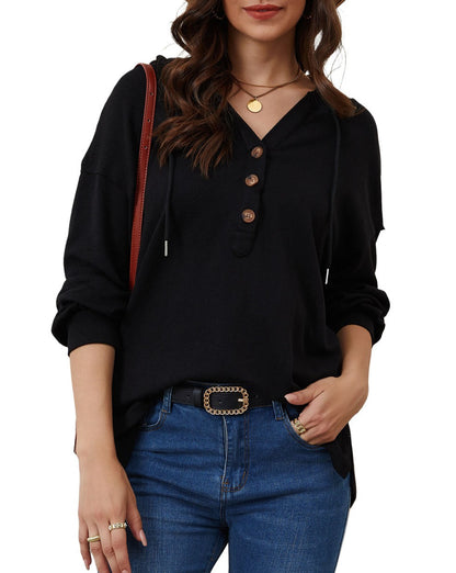 Half Buttoned High Low Hoodie