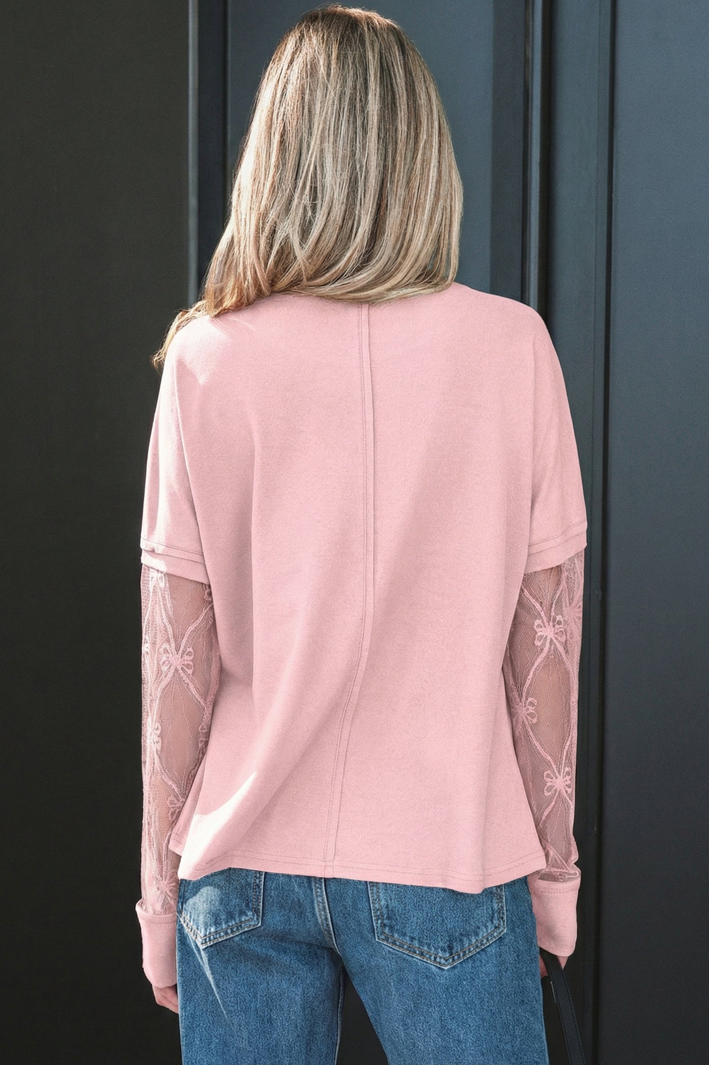 Bow Mesh Patchwork Long Sleeve Tee