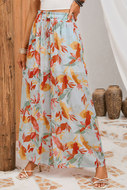 Floral Drawstring Wide Leg Pants