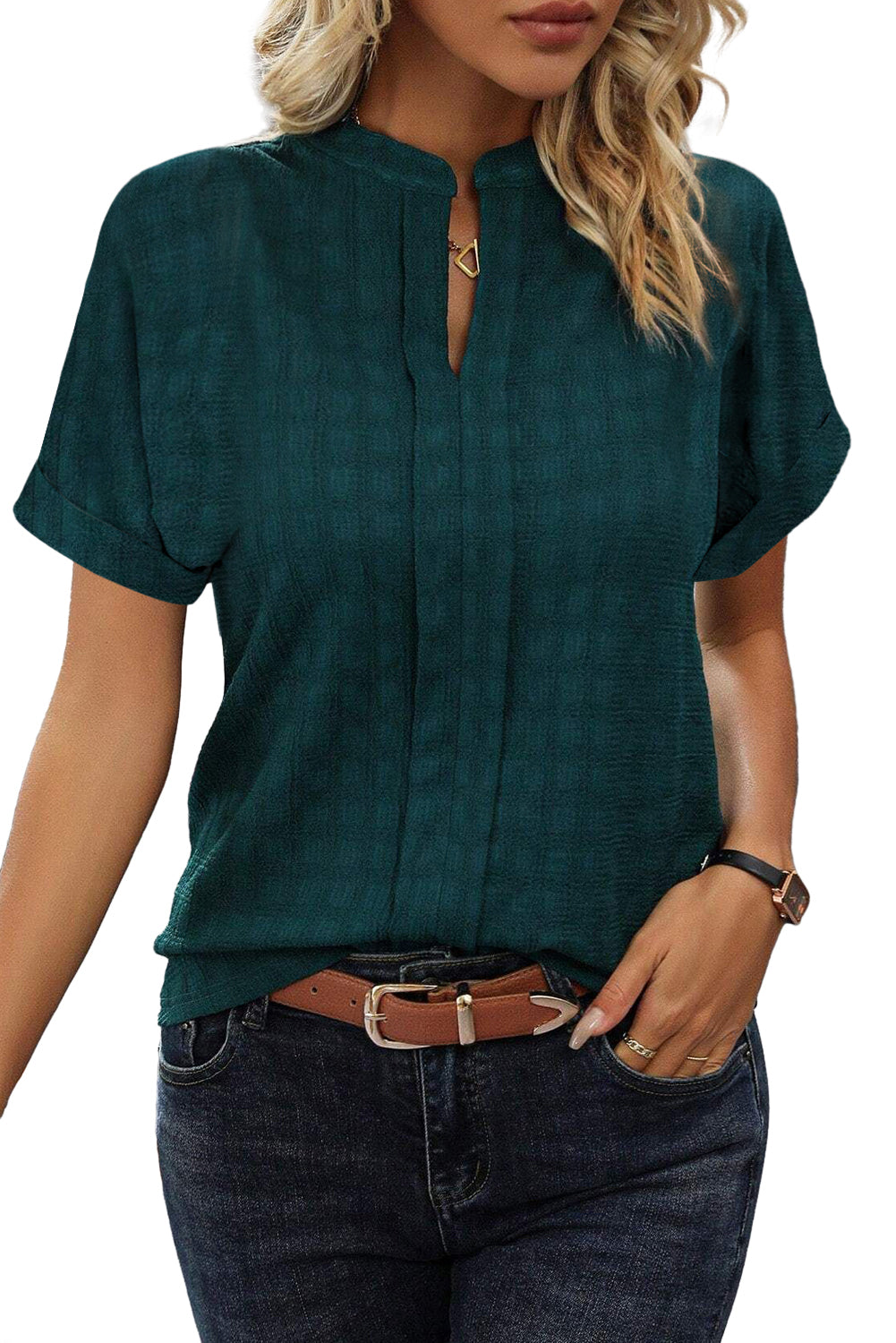 Textured Short Sleeve Blouse