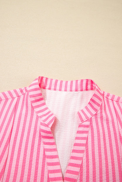 Stripe V-Neck Flare Sleeve Tiered Mini Dress