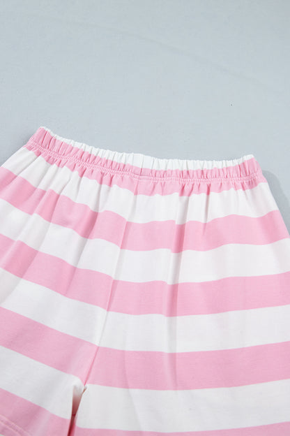 Stripe Patchwork Quarter Zip Pullover & Shorts Set