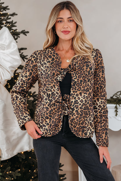 Leopard Quilted Tie Front Jacket