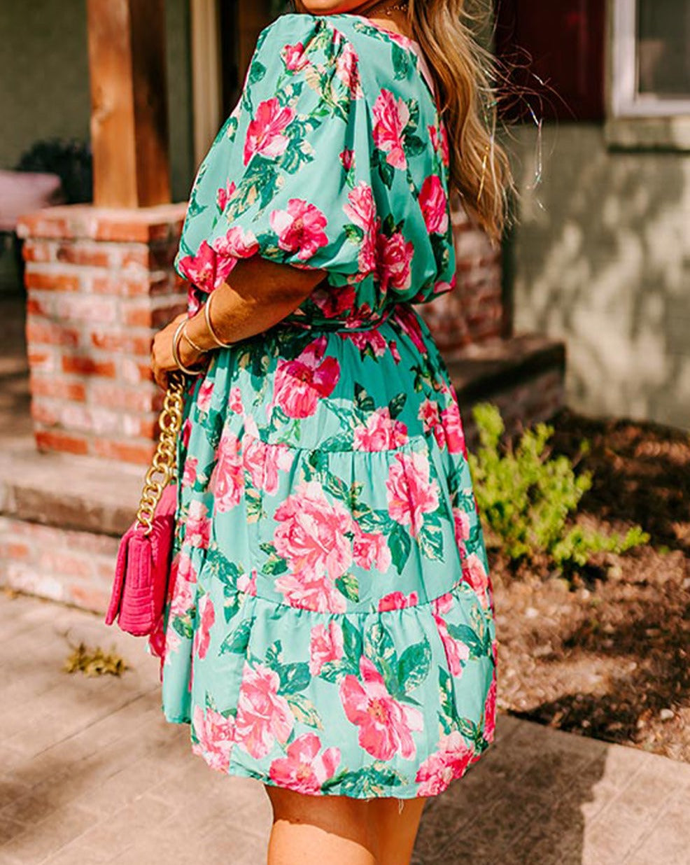 Floral Bubble Sleeve Dress Plus Size