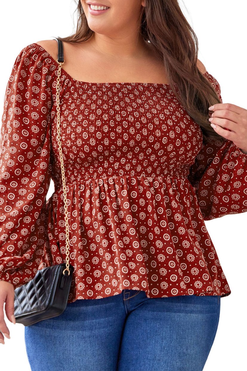 Plus Size Floral Square Neck Peplum Top