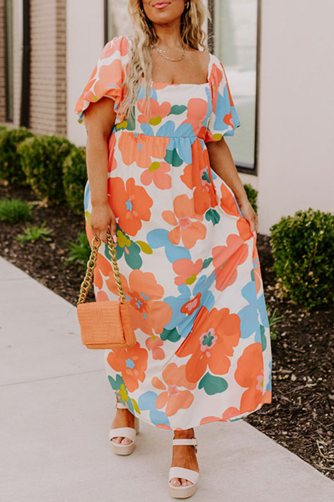 Floral Puff Sleeve Maxi Dress Plus Size