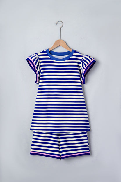Stripe Cap Sleeve Top & Contrast Trim Shorts Set