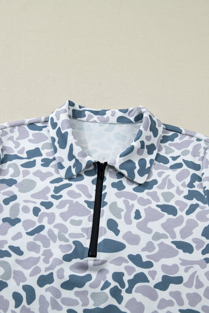 Abstract Camo Polo Collar T-Shirt & Shorts Set