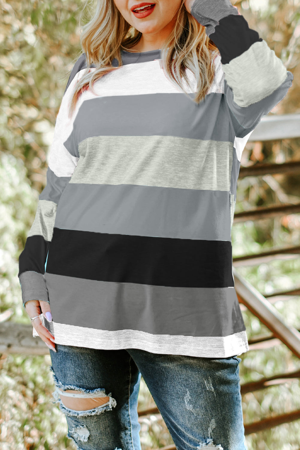 Stripe Colorblock Pullover Top Plus Size