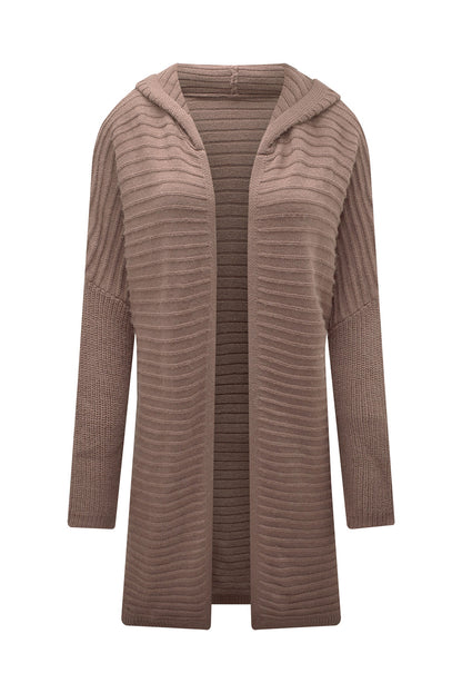 Ribbed Open Front Hooded Cardigan