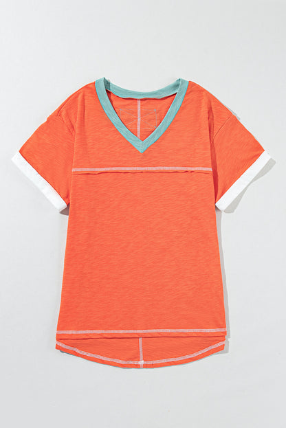 Contrast Trim V-Neck T-Shirt