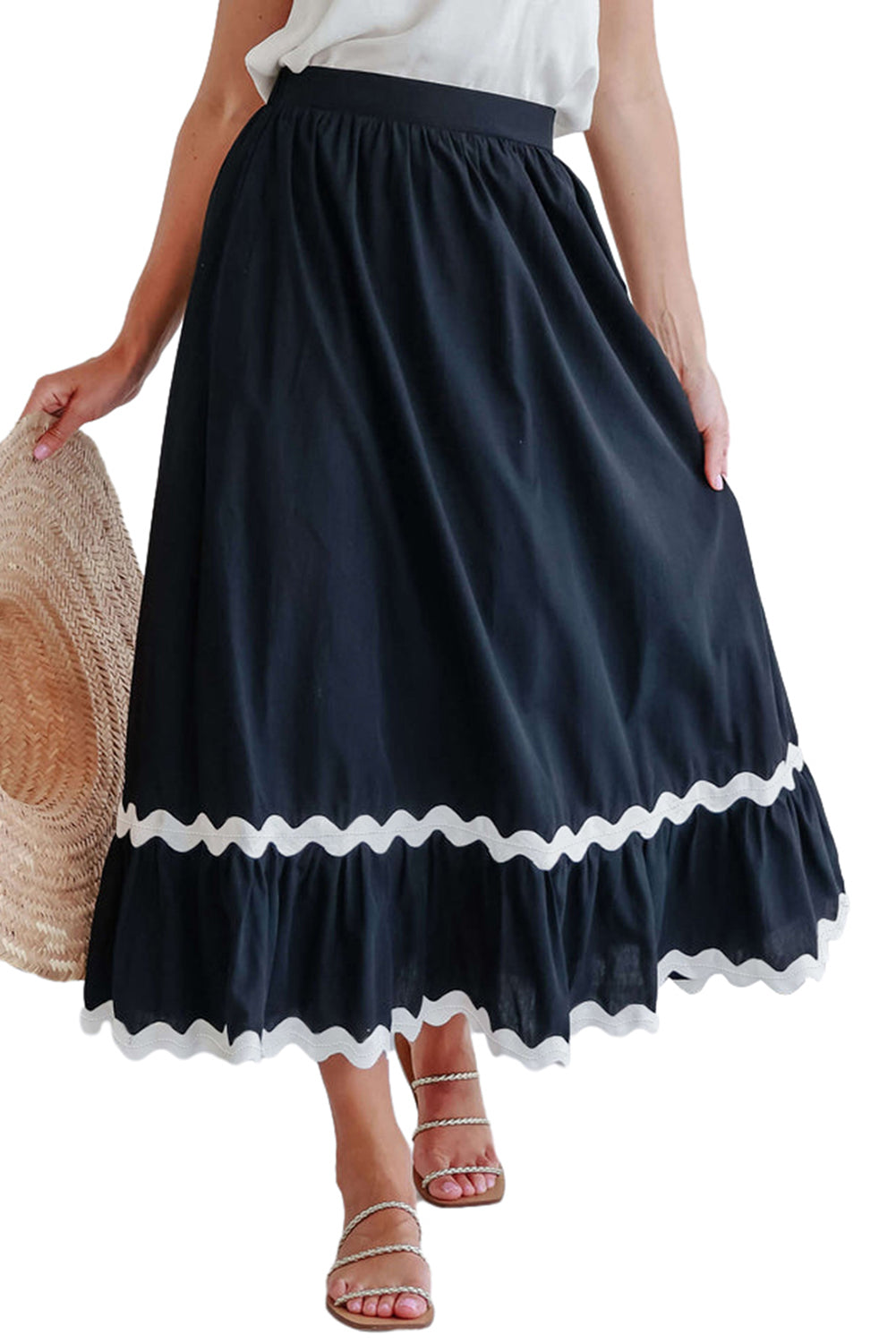 Ricrac Trim Midi Skirt