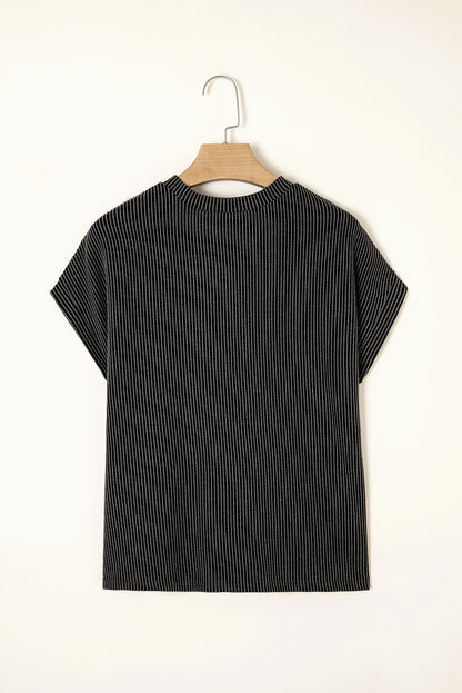 Colorblock Corded Knit Pocketed Crew Neck T-Shirt