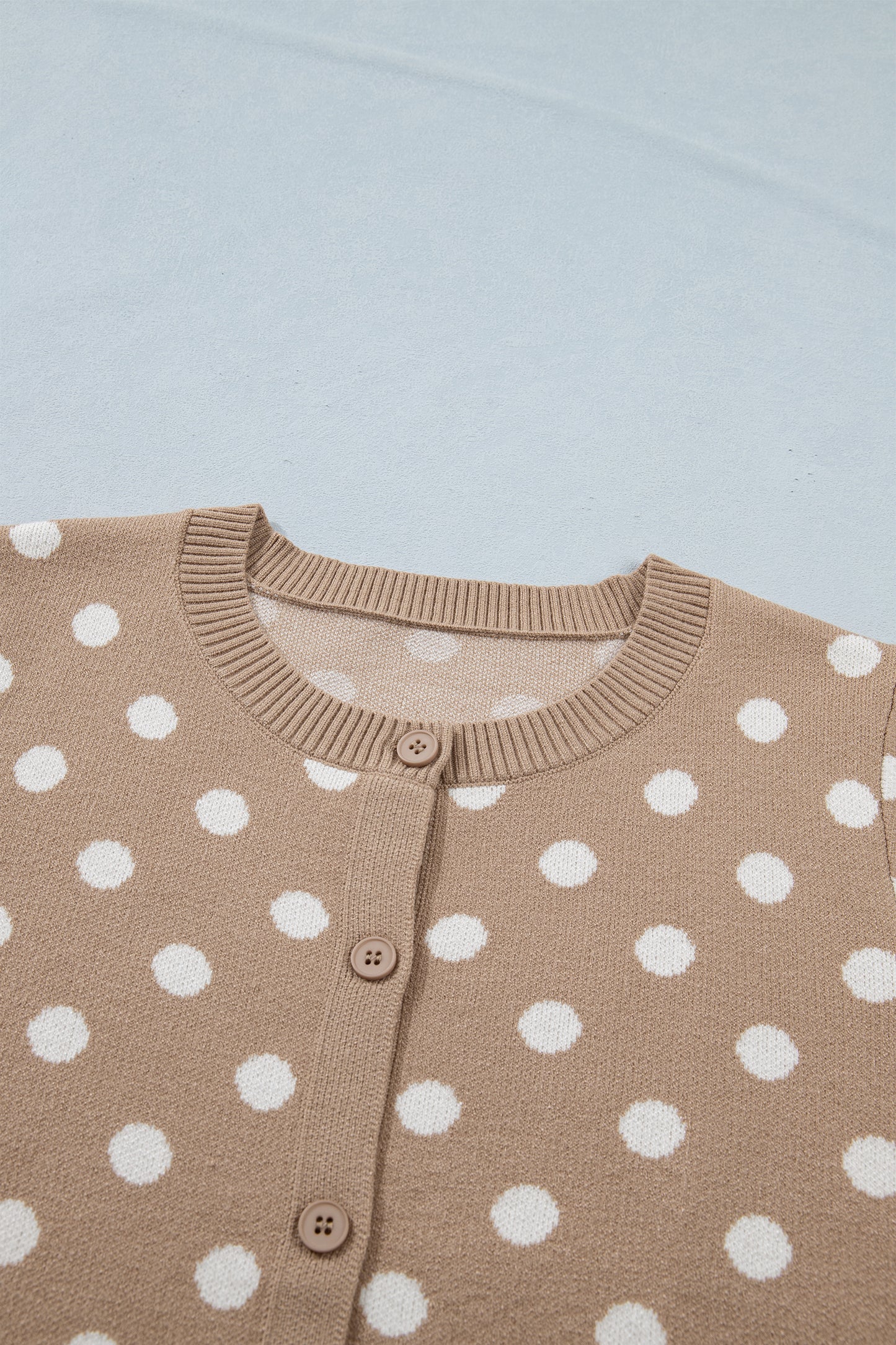 Polka Dot Short Sleeve Buttoned Sweater Cardigan