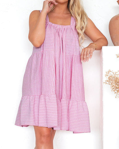 Stripe Ruffle Sleeveless Mini Dress