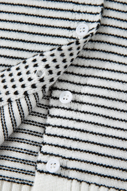 Stripe Contrast Trim Cap Sleeve Button-Up Cardigan