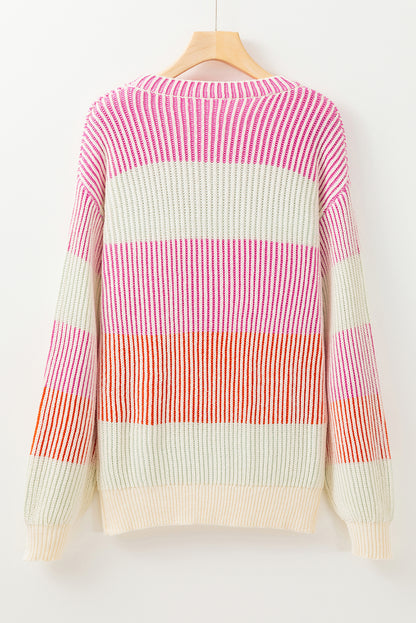 Colorblock Stripe Bubble Sleeve Sweater