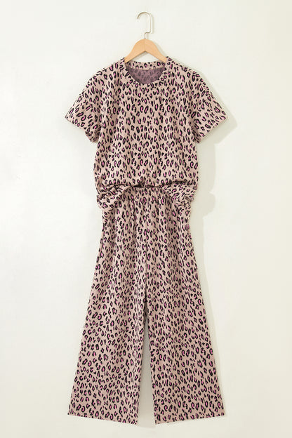 Leopard Short Sleeve Tee & Pants Set